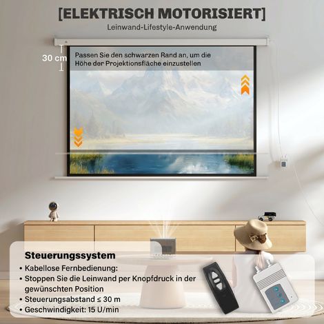 Toile de projection électrique 212x150 cm 120 pouces 16:9 HD 4K, écran blanc avec télécommande (1/5)