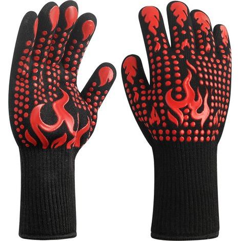 Rote Grillhandschuhe – Hitzebeständig bis 800 °C – Feuerfest – Ideal zum Grillen, Backen, Kochen und Löten in der Küche (1/5)