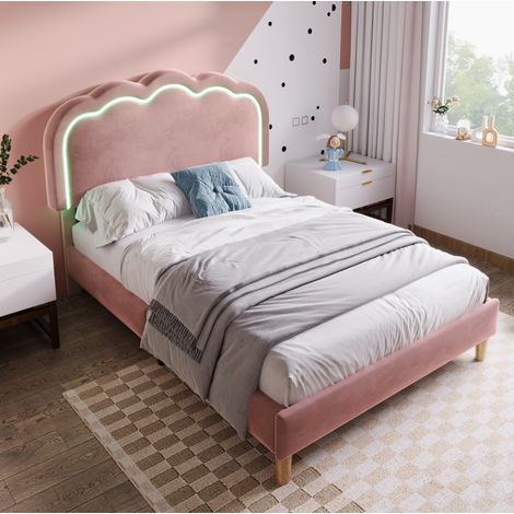 lit simple adulte LED 90x190 velours rose réglable OKMYHOME (1/5)