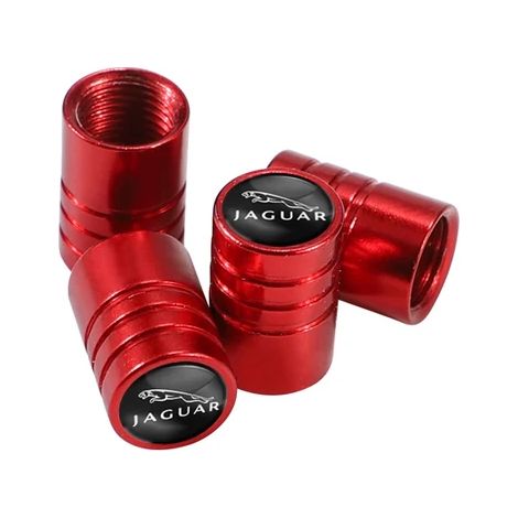 (Rouge) 4 bouchons de valve de pneu en alliage d'aluminium, accessoires anti-poussière compatibles avec XF, XJ, XFR, XKR, XJR, S-Type, F-Type, X-Type, F-Pace et I-Pace (1/5)