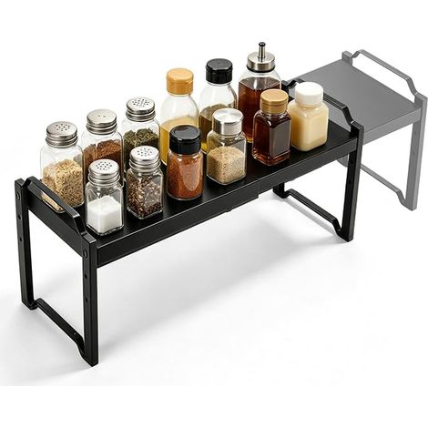 Etagere Cuisine Coulissante 33-53 cm, Organisateur Placard Cuisine en Acier Carbone pour Plan de Travail et Armoire, pour Épices et Accessoires de Cuisines, Noir (1/5)