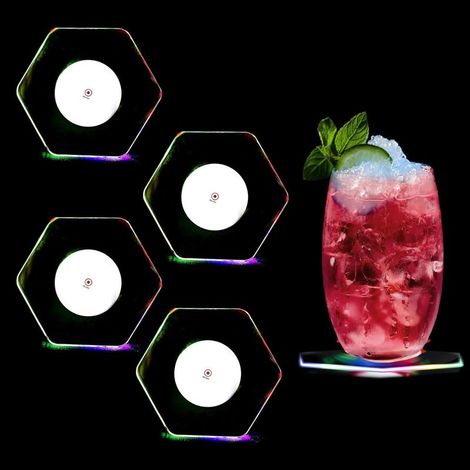 Lot de 4 dessous de verre lumineux à LED pour verres, convient pour bouteilles de vin, fêtes, bars, banquets (1/5)