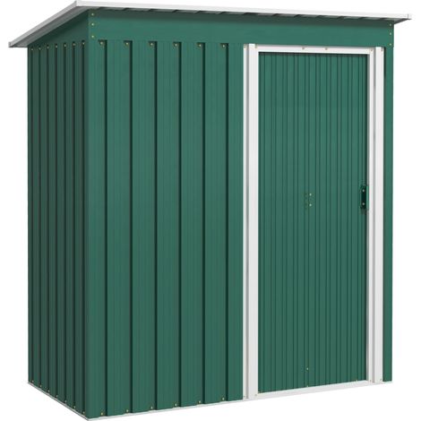 Casetta Porta Attrezzi con Tetto Inclinato e Porta Scorrevole 163x89x182 cm in Acciaio Zincato Verde (1/5)