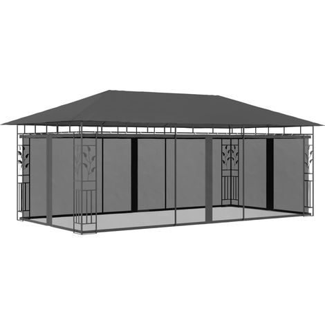 Belvédère avec moustiquaire, Belvédère de barbecue, Tonnelle et Pergola de jardin 6x3x2,73 m Anthracite NKK62105 (1/5)