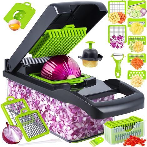 Coupe Legumes Multifonctions,16 En 1 Mandoline Cuisine,Coupe Legumes Manuel,Mandoline Professionnelle Cuisine,Decoupe Legumes avec 7 Lames Réglable,Coupe Legume pour Oignons Tomates Carotte Concombre (1/5)