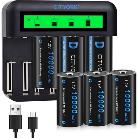 Chargeur avec piles rechargeables D 10000 mAh 1,2 V Ni-MH, chargeur pour batterie AA/AAA/C/D, Lot de 6 (1/5)
