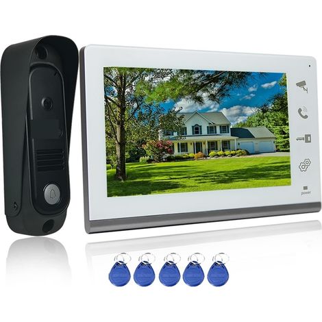 4 Filaire vidéo Sonnette interphone système RFID déverrouiller caméra Sonnette avec 7 Pouces écran Blanc Vision Nocturne for Villa(Groen) (1/5)