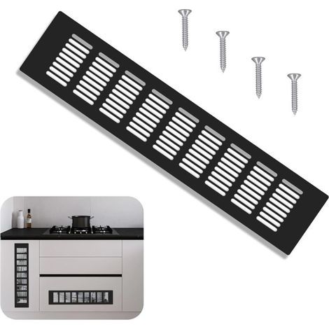 Grille de ventilation carrée noire 80 x 250 mm Grille de ventilation en aluminium pour armoire, armoire, armoire à chaussures, ventilation d'évier (1/5)