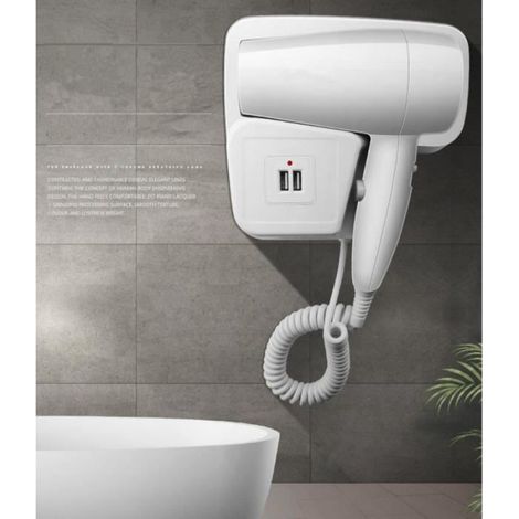 Sèche-Cheveux Mural - 1200 W - 2 Vitesses - Protection Contre La Surchauffe - Pour Salle De Bain D'Hotel - 1 Pièce (1/4)