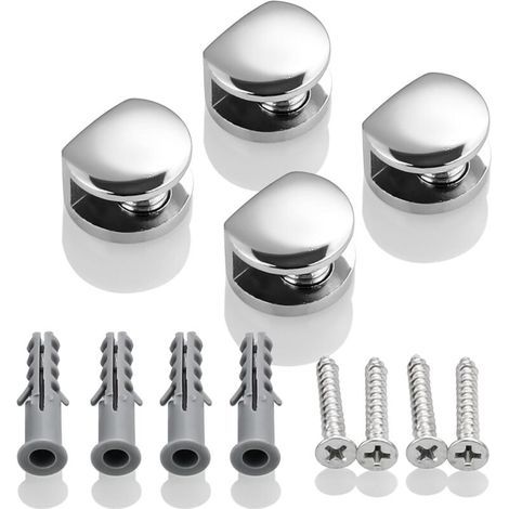 Pince à Verre Support d’Étagère en Verre Support de Tablette Mural Fixation Réglable, Verre Adaptatif de 5-8 mm d'Épaisseur, Finition Polie en Alliage de Zinc, 4 Pcs (1/4)