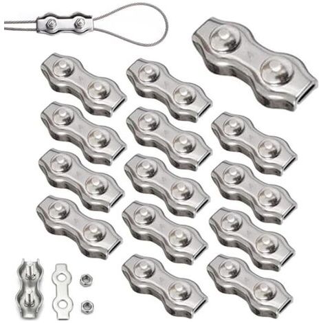 Pair - 14 Pièces Duplex Clips M4 Câble Métallique Clips Inoxydable 304 Pinces Duplex pour Gréement de Câble Métallique de 4 mm (1/5)
