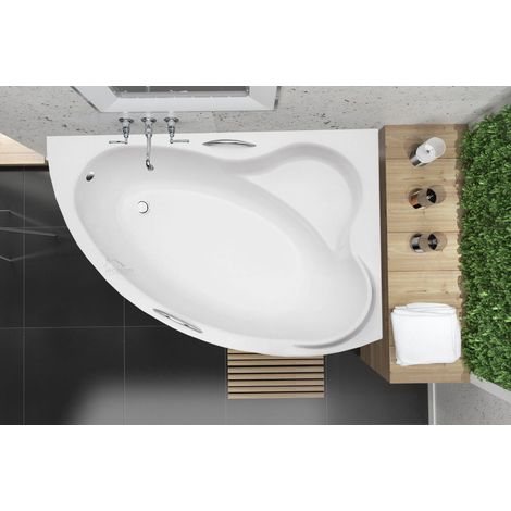 ECOLAM Baignoire d'angle Ada 140x90 cm droite avec poignées pieds siphon silicone (1/5)