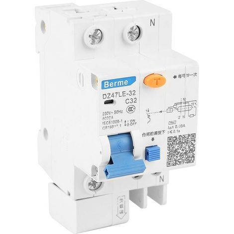 Disjoncteur Différentiel Stable DZ47LE-32 32A 1P + N C32 30mA 230V, Protection Contre Surcharge, Fuite et Court-Circuit Multiple (1/5)