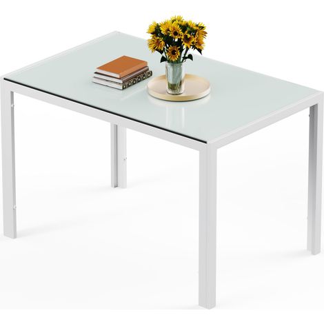 Bealife Esstisch Sicherheitsglas Rechteck Metallgestell Weiß 120x70x75 cm für 4 Personen (1/5)