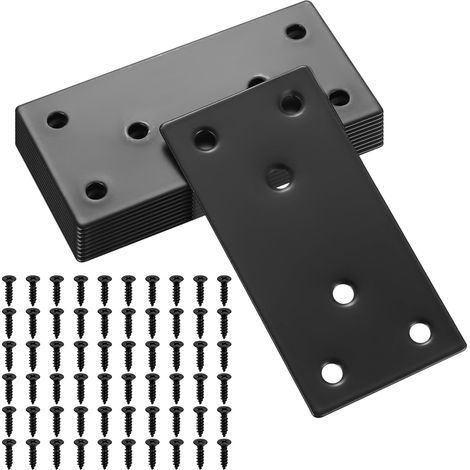10 Pièces Plaques d'assemblage Perforée Plates, Fixation Droits Plats Plaques, Connecteurs Equerre Fixatio Plats, Connecteur Plaques de Raccord (Noir 80x40mm) (1/5)