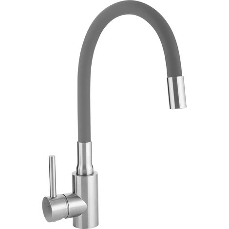 Grifo de lavabo de pie Nila Laveo de acero cepillado/gris con caño flexible. (1/4)