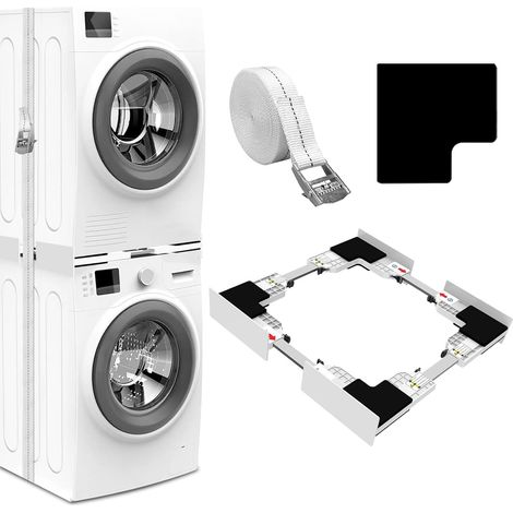 Kit D Empilage Pour Lave Linge Et Seche Linge - Universel 42 A 73 Cm - Cadre Intermediaire Avec Sangles A Cliquet Et Coussinets En Silicone - 1 Unite (1/5)