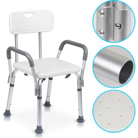 Randaco Sgabello da doccia sedia da doccia sgabello da bagno antiscivolo fino a 136 kg con braccioli con schienale in alluminio 6 regolabile (1/5)