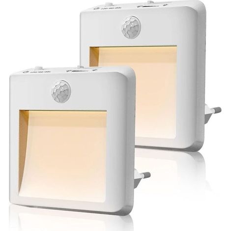 Lot de 2 veilleuses LED avec détecteur de mouvement – Luminosité réglable 0-100% – Blanc chaud/froid – Plug and play pour chambre bébé, cuisine, couloir (1/5)