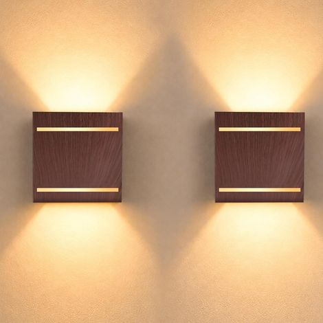 Appliques Murales Intérieures LED Luminaire Mural Intérieur en Aluminium Finition Bois Foncé 7W 3000K Blanc Chaud Éclairage Haut et Bas pour Chambre Salon Couloir Escalier (1/5)