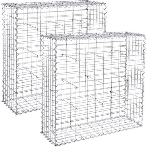 Lote de 2 gaviones de piedra jaulas metálicas malla fina 5 x 10 cm acero galvanizado antioxidante 100 x 90 x 30 cm tabique de pared decoración de jardín 120001929 (1/4)