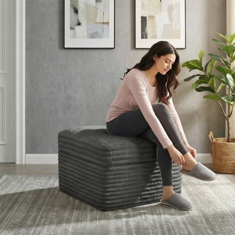 Fabulcozy Quadratischer Cord-Pouf, weiche und bequeme Fußstütze mit Schaumstoffpolsterung, weicher und flauschiger Akzent-Pouf für das Wohnzimmer, grau