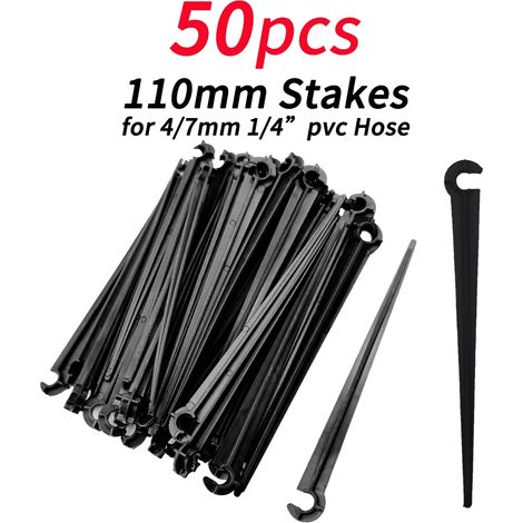 (A-110MM-50PCS) Supports de tige fixes à crochet en C de 1/4'' pour tuyau de 4/7 mm, pots de fleurs, système d'irrigation goutte à goutte, serres et serres. (1/4)
