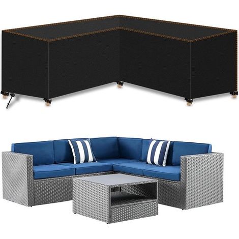 Funda muebles jardín forma L, lona impermeable resistente viento, tejido Oxford 420D, funda protectora sofá esquinero jardín 215 x 215 x 85 cm (1/5)