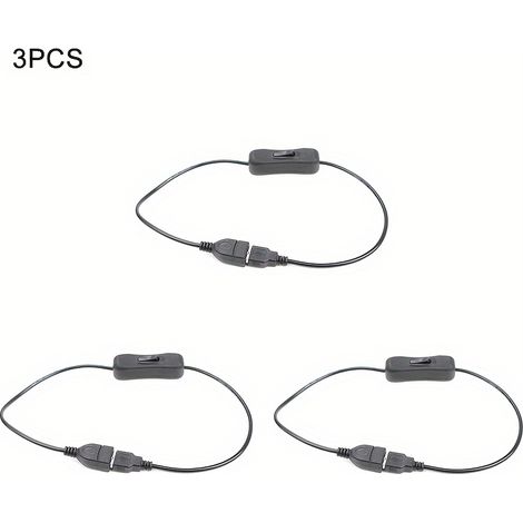 Câble d'extension USB mâle vers femelle avec interrupteur – Contrôle Marche/Arrêt, 1.6ft/0.5m, idéal pour rubans LED, ventilateurs, PC, Noir, 3pcs (1/5)