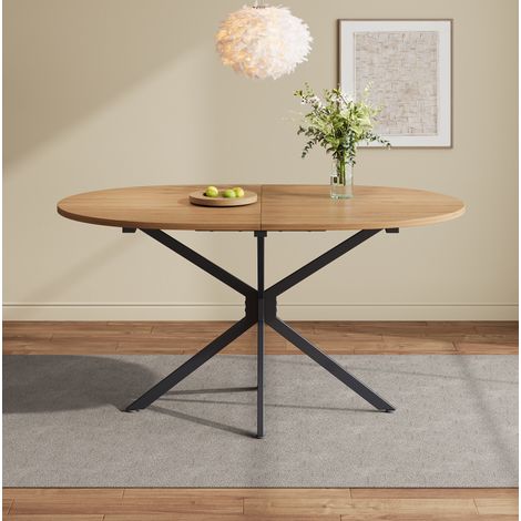 Mesa de comedor 120x80x75.5 cm natural en MDF con patas cruzadas y diseño moderno (1/5)