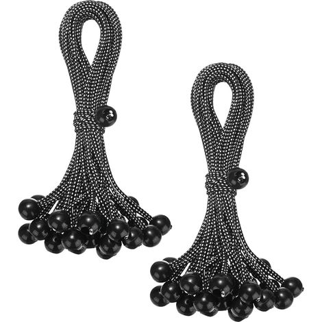 Lot de 50 tendeurs élastiques à boule, 30 cm de hauteur, pour la fixation de bâches, tentes, parasols et chargements (noir et blanc).