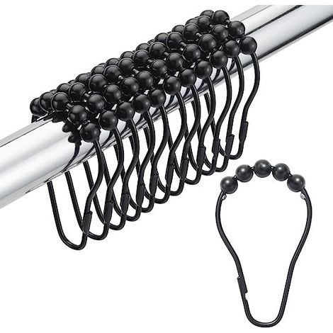 BEBUSINGOTO 20pcs noir brillant anneau de douche en métal anneau de suspension avec système coulissant pour tringle de rideau de douche (1/5)