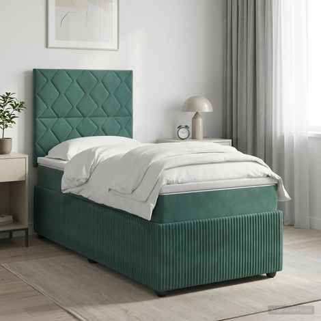 vidaXL Lit boxspring avec matelas Vert foncé 90 x 190 cm Velours (1/5)