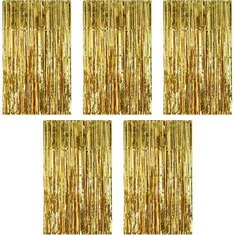 5 Pièces Rideau Métallique de Frange Rideau Anniversaire Doré Rideau Métallique Frange Rideau Frange Anniversaire Rideau Paillette Rideau Frange pour Photographie La Fête Mariage Noël Party (1/5)