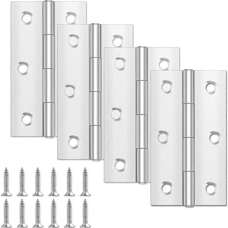 Lot de 4 charnières de porte 68 mm x 38 mm, charnières en acier inoxydable pour bois, charnières à paumelle pour portes intérieures et extérieures, avec 24 vis, pour portes, fenêtres, fermetures (1/5)