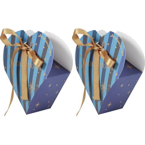 30 Stück herzförmige Bonbonbox-Geschenktüten für Hochzeits-, Babyparty- und Geburtstagsfeierdekoration (blaue Box mit goldenem Band) (1/5)