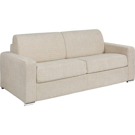 Divano letto 4 posti a ribalta Posto letto 160 cm Materasso 18 cm in bouclette Beige - CALITO