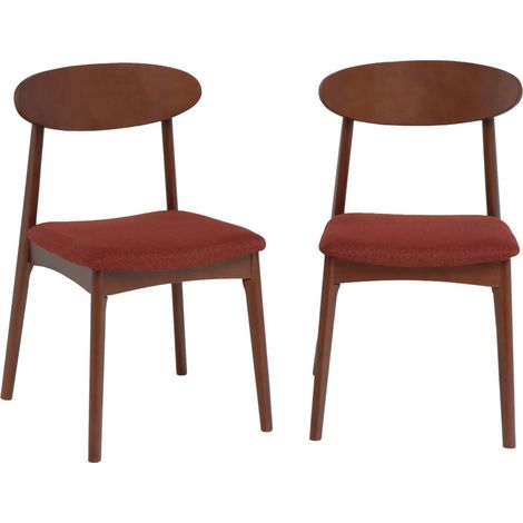 Lot de 2 chaises vintage bois d'hévéa noyer et tissu terracotta - Aria
