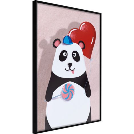 Affiche Murale Encadrée "Happy Panda" 30 x 42 cm Noir