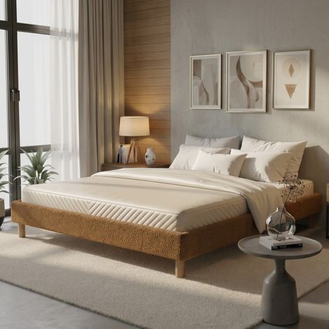 Lit adulte 160x200 cm bouclette camel (1/5)