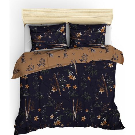 Copripiumino, copripiumino, biancheria da letto Set Dark Blu Marrone Giallo (1/4)