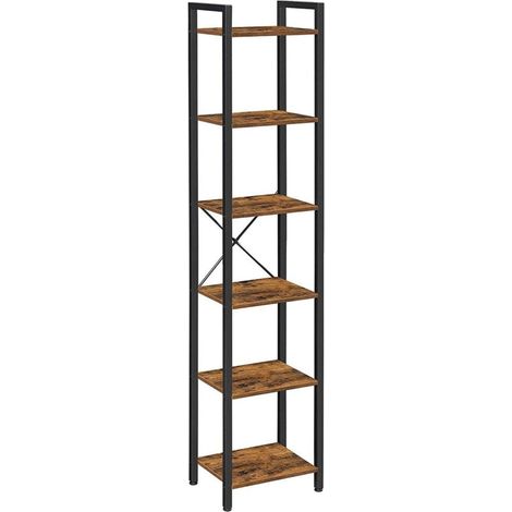 Bibliothèque 6 niveaux étagère livres meuble de rangement ouvert pour bureau salon chambre 178,6 cm marron rustique et noir