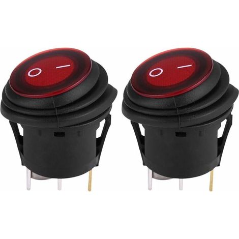 Rocker Switch - Red LED - 12 V 24 V - 20 A - 3 Pin - Waterproof - For Car Boat RV - Round On Off - 2 Pieces (1/5)