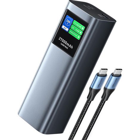 Batterie Externe 27000mAh, Power Bank 140W PD3.1 3 Ports avec Écran Numérique Intelligent, Chargeur Externe
