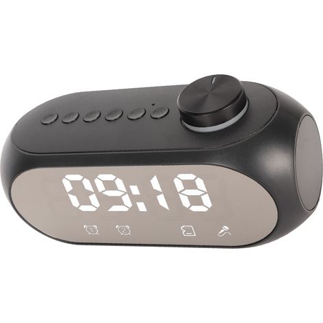 Enceinte Bluetooth sans fil avec éclairage RGB, basse puissante, affichage de température, radio FM, réveil miroir et annonces vocales - Noir