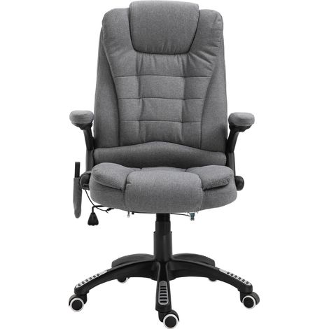 Fauteuil de bureau massant et chauffant, siège ergonomique à hauteur réglable, dossier inclinable avec télécommande, pivotant 360°, tissu polyester chiné gris. (1/5)