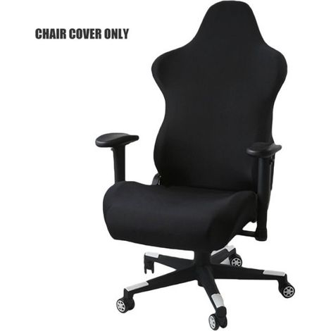 1 Housse de chaise bureau extensible, tissu térylène universel avec accoudoirs, pour siège ordinateur et jeu 80-88cm (1/5)