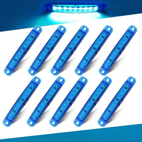 10Pcs Blue Side Marker Light, 12-24V 3.9'' 9 LED Side Marker Light for Truck, Trailer, Front and Rear, Warning Side Marker Light - Waterproof (1/5)