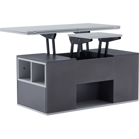 Tavolino da caffè multifunzionale sollevabile grigio 100 x 51 x 47 cm con contenitore e cassetti (1/5)