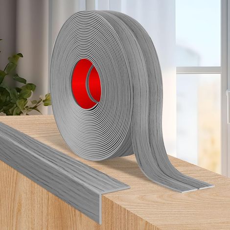 Moulure murale adhesive plinthe souple moulure decorative corniere PVC baguette de finition protection angle mural (2cm×3m, Grain de bois gris clair) (1/5)